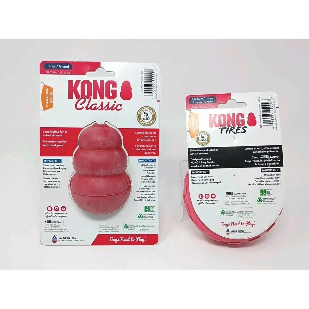 Kong Dog Toys Lot of 2 Large Kong Classic & Med-Lrg Kong Tire New